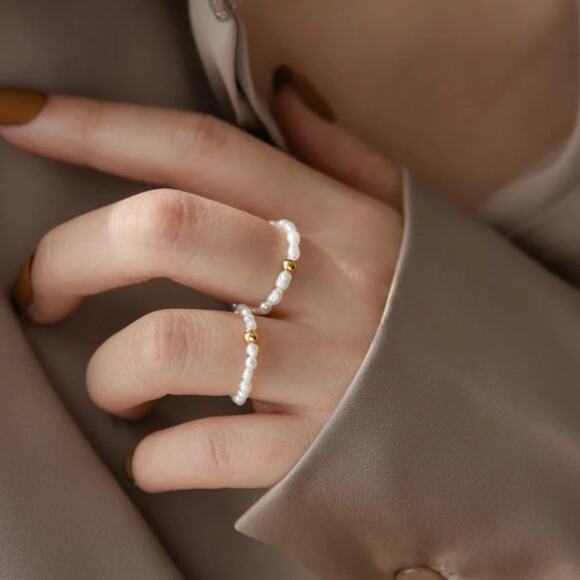 NEW freshwater pearl beaded beachy Boho style ring jewelry size 8 B25A - Picture 2 of 3
